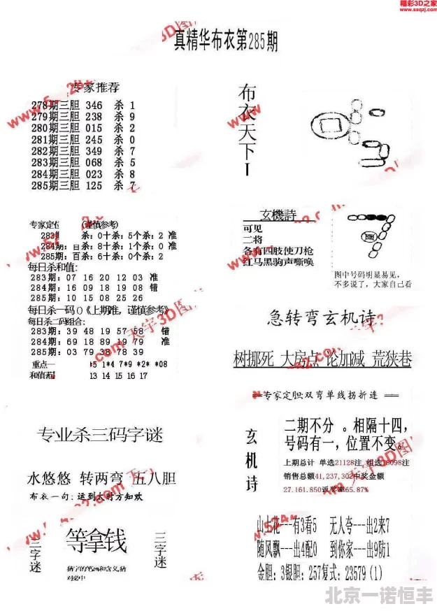 布衣精华3d布衣精华1234最新图谜预测分析今日推荐号码已更新